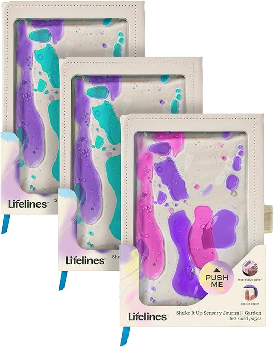 Lifelines Sensory Journal, 3-Pack Shake It Up Bundle - Fidget Ruled Notebook Journal with Interactive Tactile Cover & Embossed Patterns - 160 Page, Soft Cover Book Writing Journal