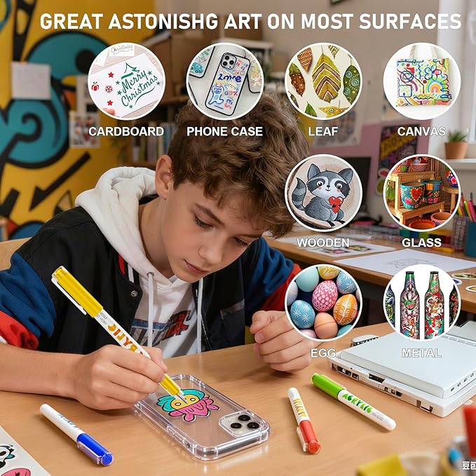 DICEKOO Acrylic Paint Markers, 72 Colors Acrylic Gel Pens, Ballpoint Pens Extra Fine Tip 1.0 mm, Non-Bleed Ink, Odorless, Quick-Drying, Smoothly for Detail Work, Writing, Doodling, Note taking