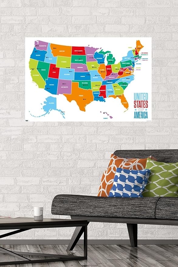 Trends International Map - United States Of America 2022 Wall Poster, 22.375" x 34", Poster & Mount Bundle