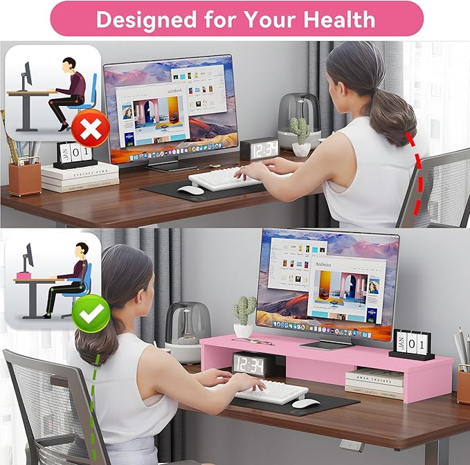 TV Riser Stand with LED Lights, 42.5" Super Large Monitor Stand Riser, Tabletop TV Stand Riser for Desk, Desk Shelf for Top of Desk, Desktop Organizer for Computer, TV, Laptop, Printer