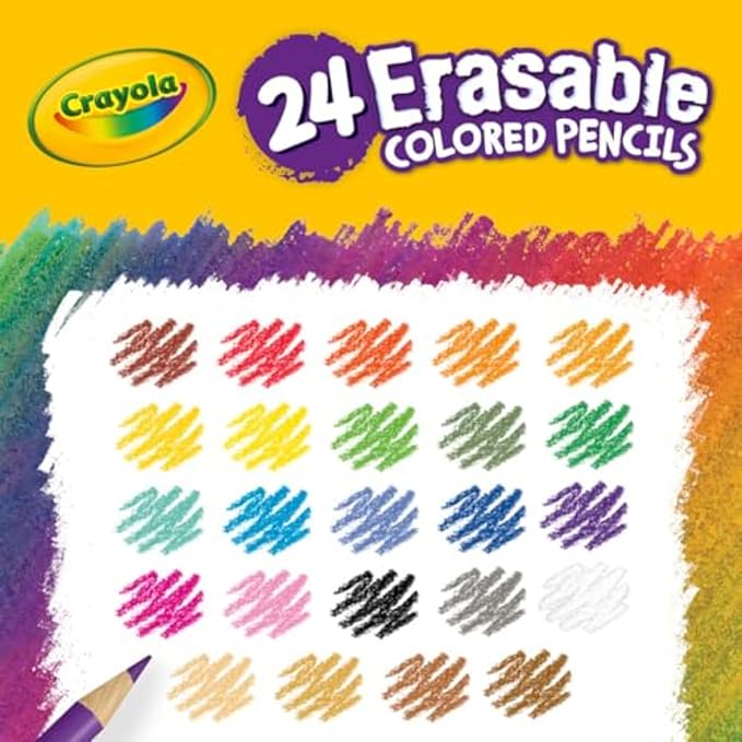 Crayola Erasable Colored Pencils (24ct), Kids Coloring Pencils for Coloring Books, Assorted Colors, Arts & Crafts Supplies, Gifts, Ages 6, 7, 8