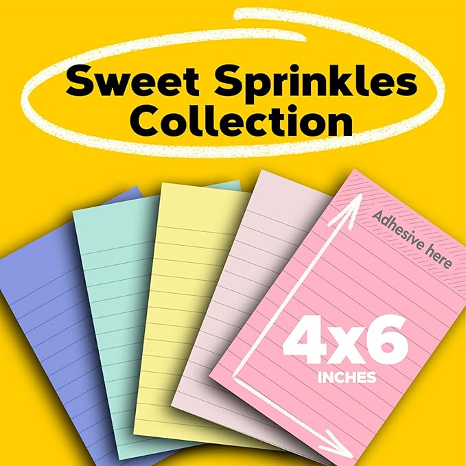 Post-it Sticky Notes, 4x6 in, Sweet Sprinkles | 100% Recycled Material | Clean Removal | Pack of 8
