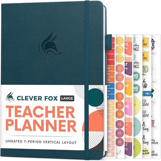 Clever Fox Teacher Planner – School Year Planner with Calendars & Lesson Plans – Teacher Plan Book for Classroom & Homeschool Organization - Undated, 7x10″, Hardcover (Dark Teal)