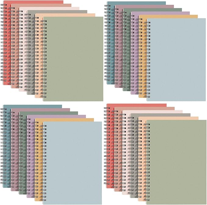Fuutreo 24 Pcs Spiral Notebook for Work A5 8.3 x 5.7 Inch College Ruled Spiral Journal Notebook Kraft Cover, 12 Color, 60 Sheets, 120 Pages for Office School Supplies(Vintage Color)