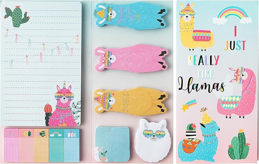 Xqumoi I Just Really Like Llamas Sticky Notes Set, 550 Sheets, Cute Cartoon Alpaca Self-Stick Notes Pads Animal Divider Tabs Bundle Writing Memo Pads Back to School Office Supplies Small Gift