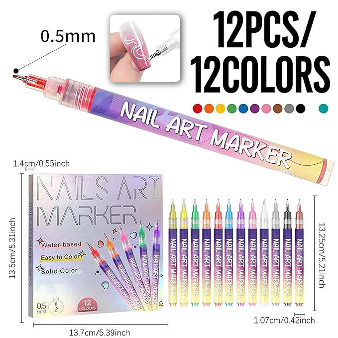 12 Colors Nails Art Pens Set,Upgraded 3D Nails Art Markers for Gel Nails,DIY Nails Art Marker Drawing Painting Liner Pen,Nails Art Nail DIY Decoration for Kids (C-3 Set)