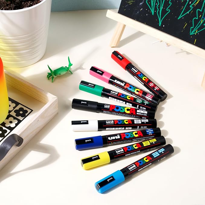 POSCA Canvas Paint by Number Kit, Rainbow Safari - 8 Markers with 2 Pre-Drawn Canvases - For All Artists and Holiday Gifting
