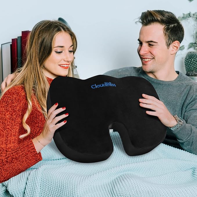 CloudBliss Gel Seat Cushion - Cooling Gel Enhanced, Memory Foam, Ergonomic Seat Cushion for Long Sitting for Office, Game, Car, Airplane (X-Large, Black)