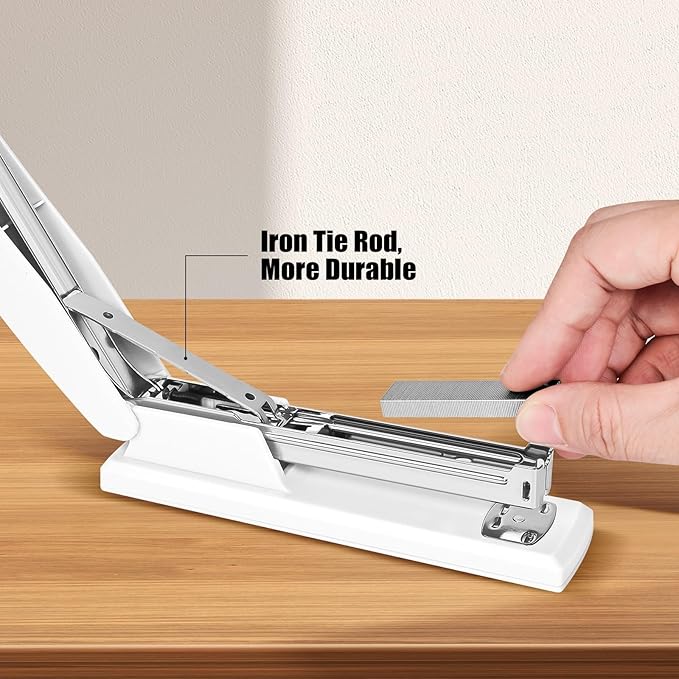 Stapler 25 Sheet Capacity with 1000 Staples and Staple Remover - Staplers for Desk, Non-Slip Office Stapler with Staples, White