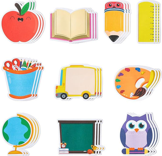 Xqumoi 600Pcs Back to School Sticky Notes Pencil Ruler Book Blackboard Palette Owl Shaped Self-Adhesive Writing Memo Pad for Kids Teens School Classroom Office Home Daily Reminders Notepad Supplies
