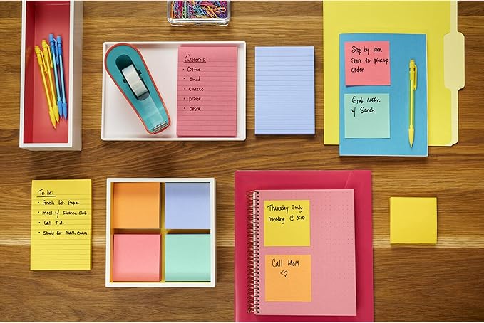 Post-it Super Sticky Notes, 3x3 in, 6 Pads/Pack, 90 Sheets/Pad, Amazon Exclusive Bright Color Collection, Aqua Splash, Acid Lime, Tropical Pink, Sunnyside, Guava and Iris Infusion