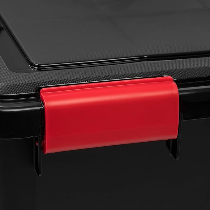 IRIS USA WeatherPro 19 Qt Storage Bins with Lids, 6 Pack, BPA-Free Plastic Gasket Box with Tight Latch and Seal, Stackable Nestable Tote Tub - Black/Red