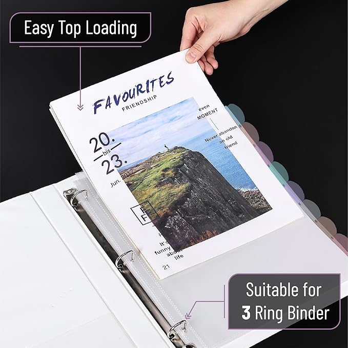 Mr. Pen- Clear Sheet Protectors with Tabs, 8 Tabs, 16 Sets, Clear Plastic Dividers for 3 Ring Binder, Insertable Index Page Divider Multicolor Tabs