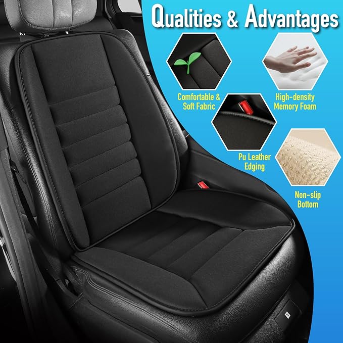 Car Seat Cushion with Back Support Pillow, Comfy Lumbar Support & Seat Cushion, Memory Foam Driving Pillow for Back-Sciatica Pain Relief, Auto Pad Suitable for Car, Truck, SUV - Black