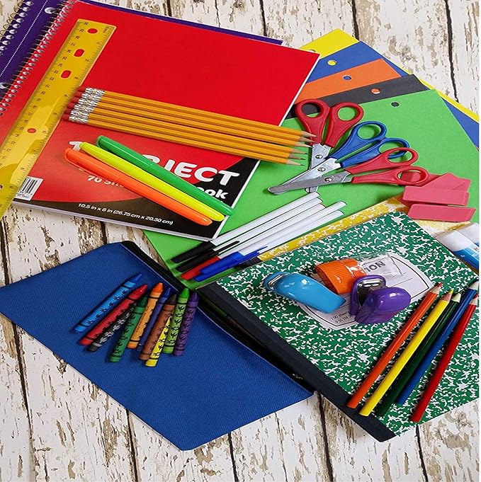 Trail maker Back to School Supplies 60 Piece Bundle Kit for Girls, Boys, Kids, Back to School Supply Box Set Includes Notebooks, Folders, Composition Book, Headphones, Ruler, and More