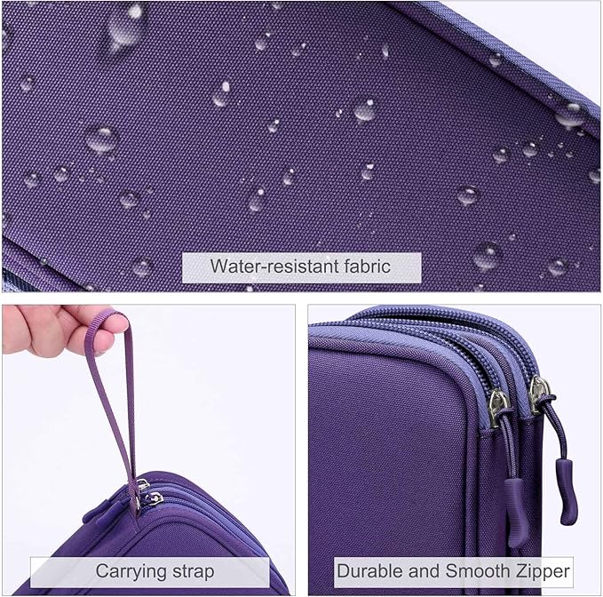 FYY Electronic Organizer, Large Travel Cable Organizer Bag Pouch Electronic Accessories Carry Case Portable Waterproof Double Layers All-in-One Storage Bag for Cable, Cord, Charger, Purple