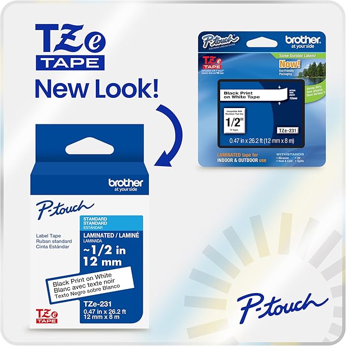 Brother Genuine P-Touch TZe Black Print on White Label Tape (TZeFX251), Flexible ID Laminated, 1in x 26.2ft (24mm x 8m), for Select P-Touch Label Makers, Durable, Cable Wrap, Water-Resistant