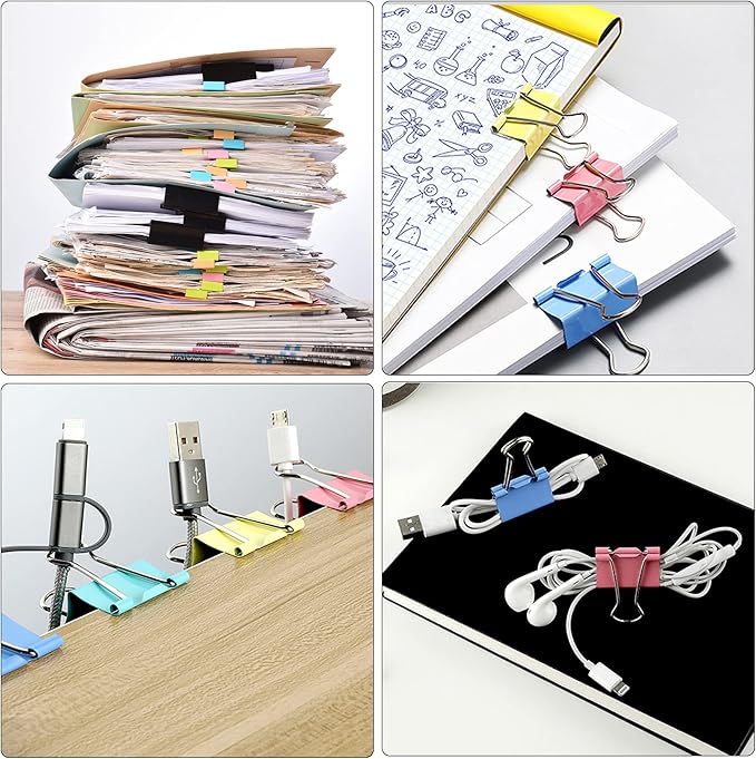 SANNIX 110 PCS Colored Binder Clips, X Large, Large, Medium, Small, Mini and Micro, Colorful Binder Clips Assorted Sizes Clips for Office Home School Supplies