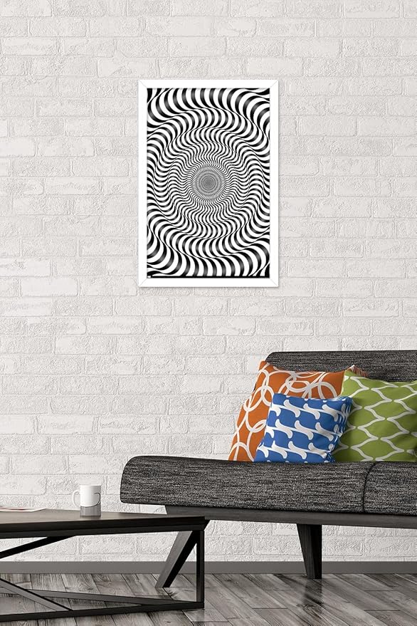 Trends International Zebra Stripe Optical Illusion Wall Poster, 14.725" x 22.375", White Framed Version