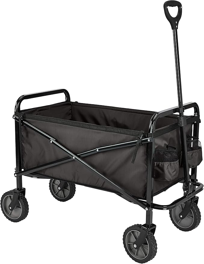 Amazon Basics Collapsible Heavy Duty Utility Wagon for Outdoor Sports, Camping, Garden, and Shopping, 265 Pounds Capacity, 27.6 x 40.9 x 20 inches, Black