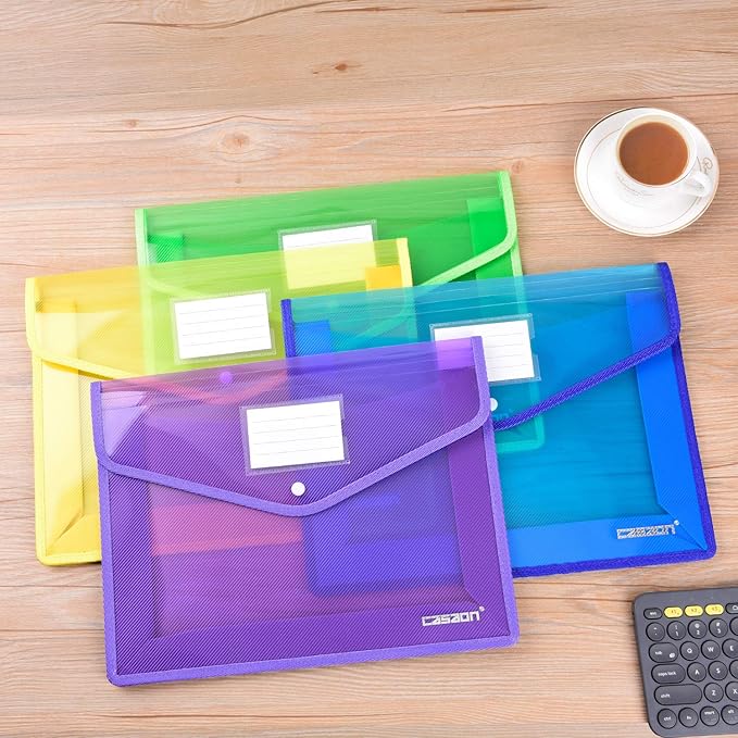 7 Pack B4 Plastic File Folders Waterproof Transparent Expandable File Folder - Purple&Pink&Yellow&Green&White&Blue&Black
