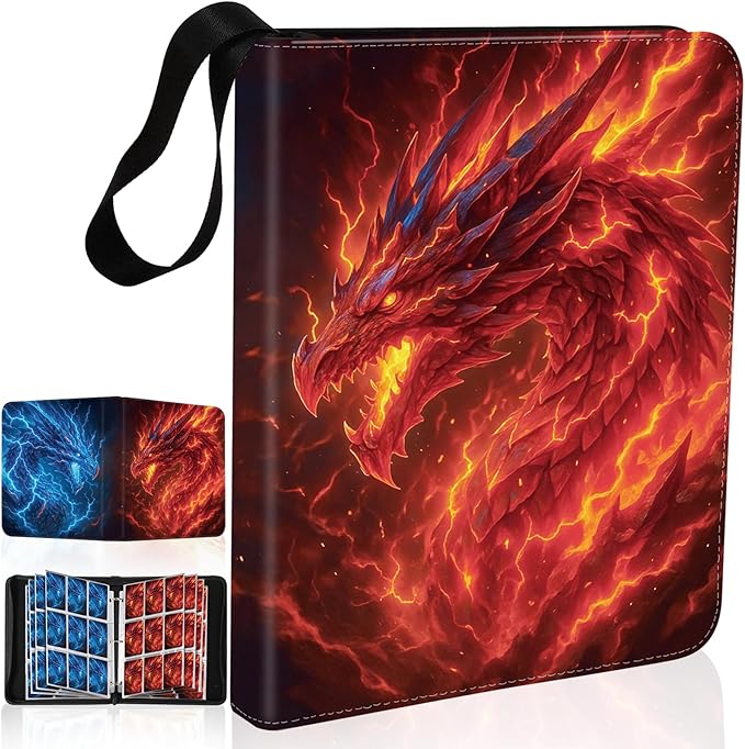 Dragon 9 Pocket Trading Card Holder Binder, Holds 900 Cards with 50 Removable Sleeves, Double-Sided Card Collection Binder Album for TCG, MTG, Sports Cards