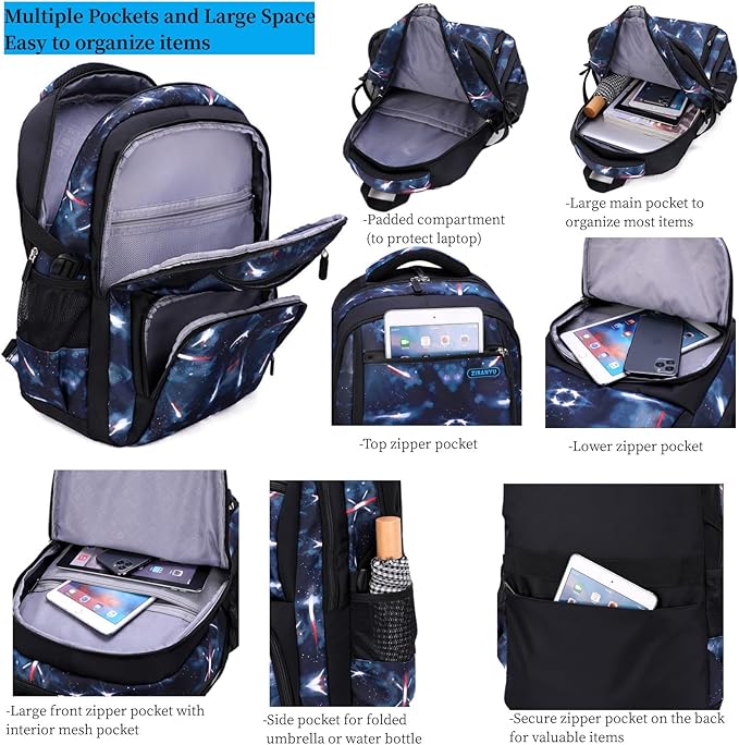 MITOWERMI Boys Backpacks for Primary Junior School Kids Backpack with Lunch Box Galaxy Space Bookbags for Boys Girls