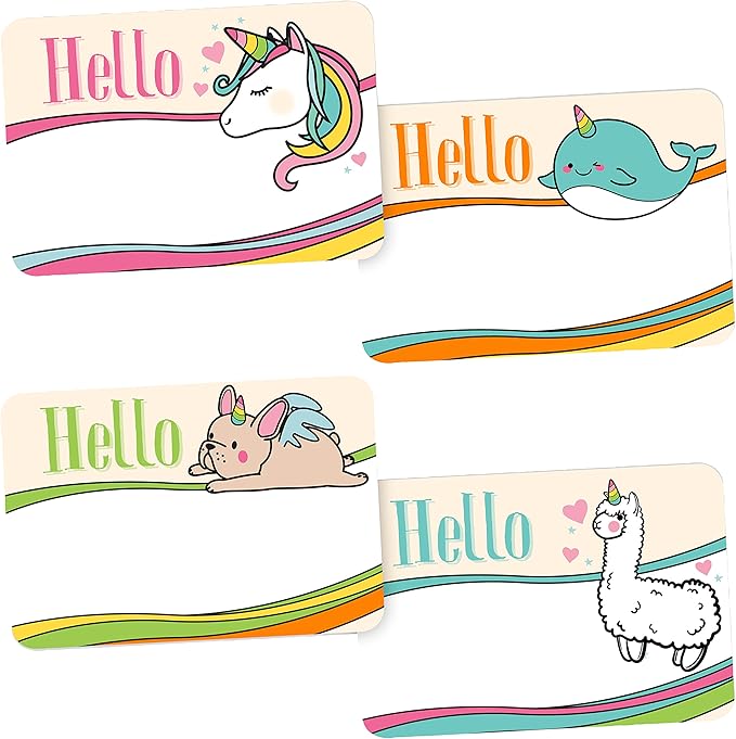 Avery Magical Rainbow Animal Name Tags, Unicorn, Llamacorn, Narwhal, French Bulldog, No Lift, 36 Handwriteable Stickers