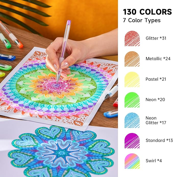 Shuttle Art 260 Pack Gel Pens Set, 130 Colors with 130 Refills for Adults Coloring Books Drawing Crafts Scrapbooking Journaling