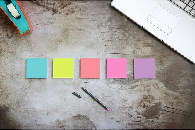 Post-it Super Sticky Notes, 3x3 in, 6 Pads/Pack, 90 Sheets/Pad, Amazon Exclusive Bright Color Collection, Aqua Splash, Acid Lime, Tropical Pink, Sunnyside, Guava and Iris Infusion