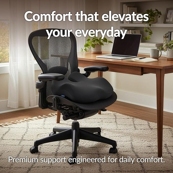 Everlasting Comfort Doctor Recommended Memory Foam Seat Cushion for Office Chairs & Car - Ergonomic Office Desk Accessories - Cushions for Tailbone Pain Relief,Sciatica (Premium Charcoal Black, Large)