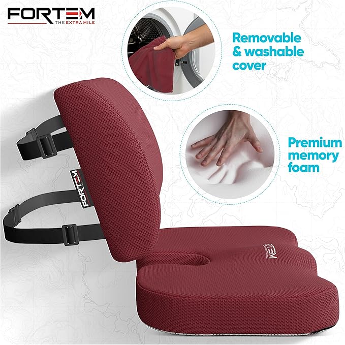 FORTEM Seat Cushion, Office Chair Cushion, Lumbar Support Pillow for Office Chair, Memory Foam Sciatica Coccyx Tailbone Pressure Pain Relief, Car Sitting Pad, Washable Non Slip, XL