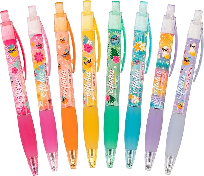 Glitter Gel Smens (Aloha Unicorn) - Patented Gourmet Scented Pens, Colored Glitter Gel Ink, Medium Point, 8 Count