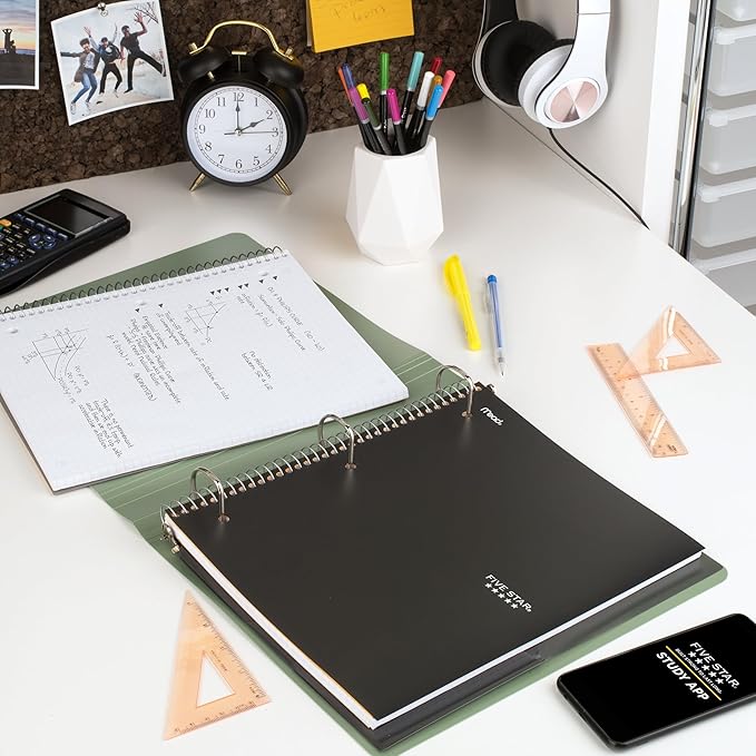 Five Star Spiral Notebook + Study App, 1 Subject, Graph Ruled Paper, 8-1/2" x 11", 100 Sheets, Fights Ink Bleed, Water Resistant Cover, Black (73679)