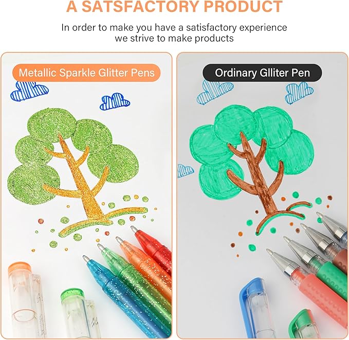 ZSCM 48 Pack Metallic Glitter Gel Pens Set, 24 Colors Sparkle Gel Pens with 24 Glitter Pen Refills in Canvas Bag for Adult Coloring Book Drawing Crafts Scrapbooks Journaling