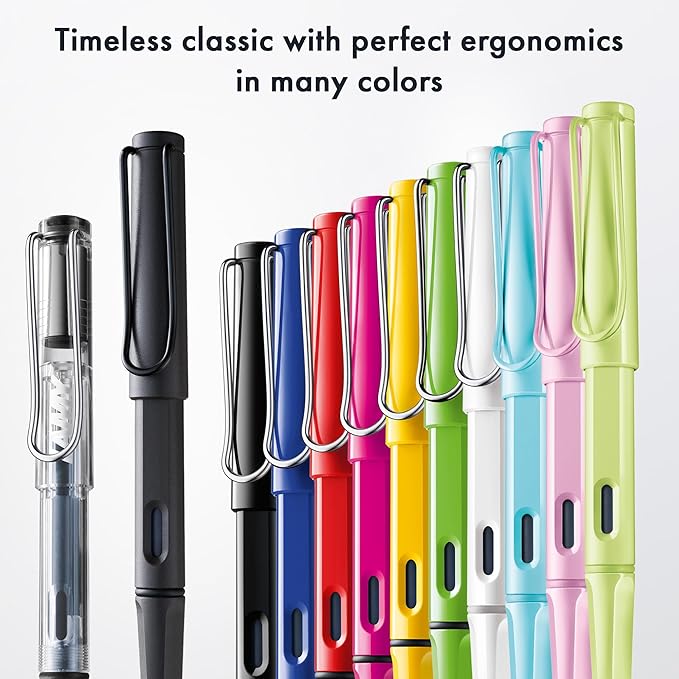 LAMY safari vista - Fountain Pen with ergonomic grip & polished steel nib in size B - ideal for any Writing & Calligraphy - including LAMY T 10 blue cartridge - Right-Handed