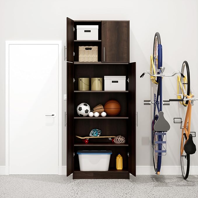 Prepac Elite Tall Garage Storage Cabinet & Pantry Storage Cupboard, 2-Door Freestanding Bathroom or Pantry Cabinet with Adjustable Shelves, 16" D x 32" W x 65" H, Espresso