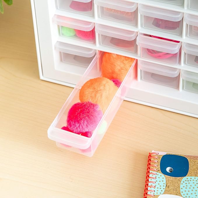 IRIS USA Bead Organizer Storage Bin Drawer Cabinet, 64-Drawer Plastic Organization Chest for Screws Bolts Nails Hardware Small Parts Electronics Charm Tools Scrapbook Art Craft Hobby Supplies - White