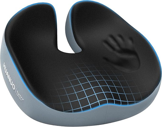 HUANUO Seat Cushion for Office Chair, Extra Large Memory Foam Cushion for Office Chair,Car & Wheelchair - Sciatica & Tailbone Pain Relief for Long Sitting, Ergonomic Design with Anti-Slip Bottom