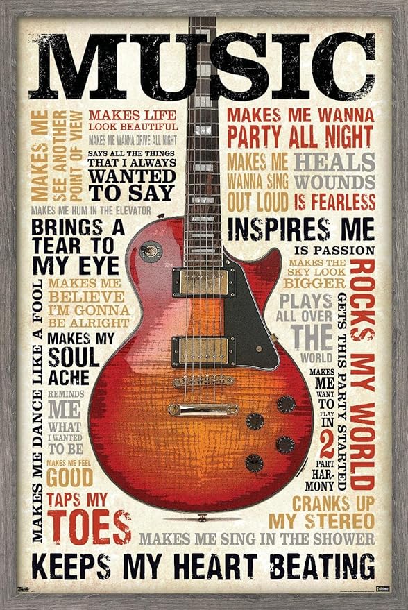 Trends International Music Inspires Me Wall Poster, 22.375" x 34", Barnwood Framed Version