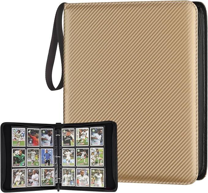9 Pocket Card Binder, Premium Zip Trading Card Binder, 720 Double Sided Pocket PU Card Collection Binder, Collector Card Album, Card Folder for MTG, TCG, Sports Cards, Game Cards (Gold)