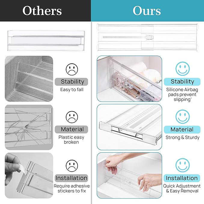Vtopmart 10 Pack 6" Tall Upgrade Drawer Dividers for Big and Deep Drawer, 12.8"-22.3" Adjustable Expandable Dresser Drawer Organizer, Clear Plastic Separators for Dresser, Baby Supplies, Kitchenware