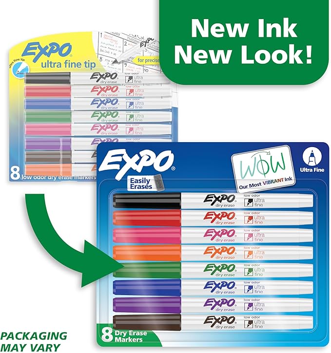 EXPO Low Odor Dry Erase Markers Ultra-Fine Tip Assorted Colors 8 Count