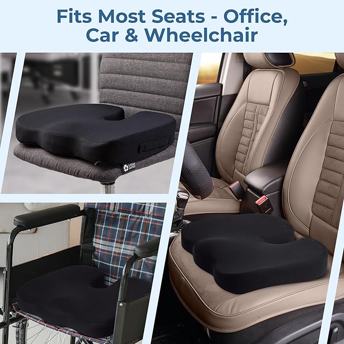 5 STARS UNITED Seat Cushion for Tailbone Pain Relief – Memory Foam Cushion for Coccyx, Hip, Hemorrhoid, Sciatica & Post-Surgery Recovery – Wheelchair, Car, Desk, Gaming & Office Chairs, L Gray