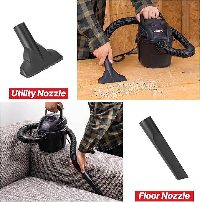 Shop-Vac 2021005 1 Gallon Micro Wet/Dry Vacuum, 1.0 Peak HP, 1.25 Inch Diameter x 4 Foot Hose, 6 Food Cord, Lightweight And Portable, Quick Wet/Dry Pickup