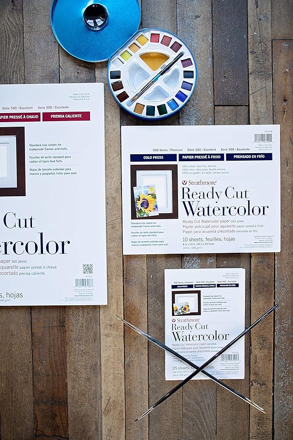 Strathmore 140-208 Ready Cut Watercolor, Cold Press, 8" x 10", White, 10 Sheets