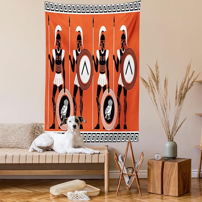 Ambesonne Retro Tapestry, Historical in Greece Theme Cultures, Wall Hanging for Bedroom Living Room Dorm Decor, 60" X 80", Orange Black White