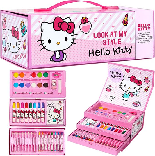 Hello Kitty Colored Pencils Art Supplies Kids Drawing Kit School Supplies Painting Kit Girls Drawing Pencils Art Kit Travel Case with Crayons Arts and Crafts for Kids 4-12 (Pink)
