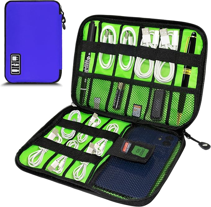 Electronics Organizer,Travel Cord Organizer Pouch, Portable Cable Organizer Bags,Travel Electronic Accessories Storage Case for Cables, Cords, Charger, Phone (Royal Blue)