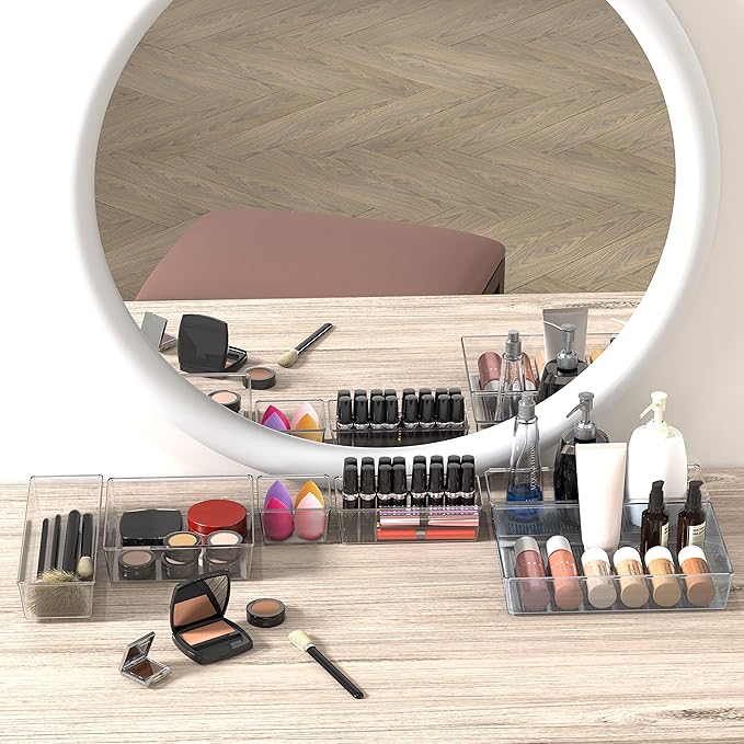 Simple Houseware 20 PCS Clear Plastic Drawer Organizers Set, 5-Size for Makeup, Bathroom, Bedroom and Office